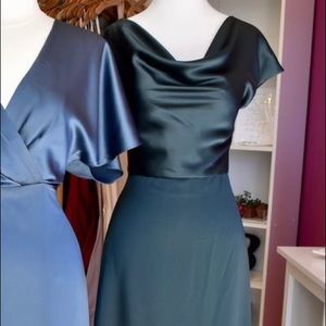 Amsale Marie Silk Satin Dress in Hunter Green